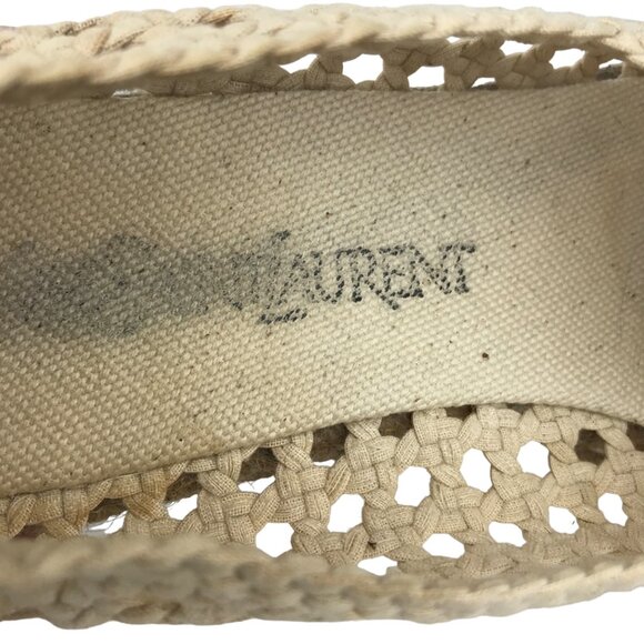 Saint Laurent Womens 7 38 Cream Espadrille Lace Up Loafers Woven Round Toe - Picture 15 of 16